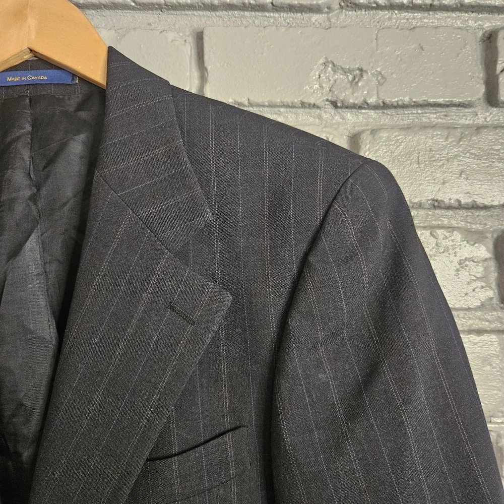 Vintage Chaps Ralph Lauren Mens Blazer‎ 38R Wool Grey Pinstripe Sport Coat